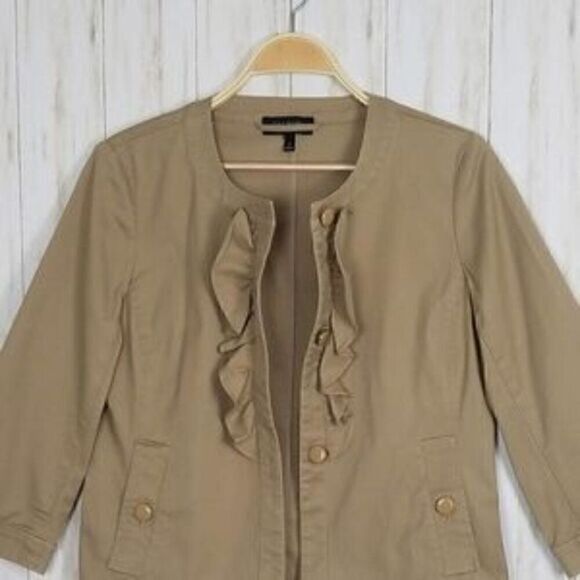 TALBOTS Tan Ruffled Button Down Blazer Jacket - Picture 2 of 5